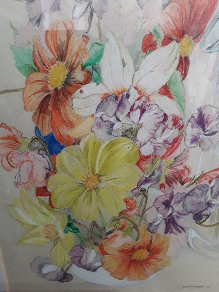 An original watercolour of summer flowers in a white vase