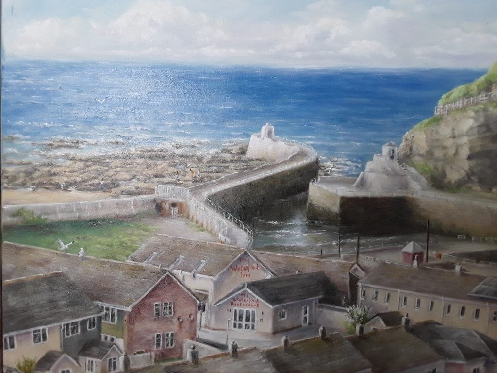 Portreath Harbour An original oil painting by local artist L Hammett