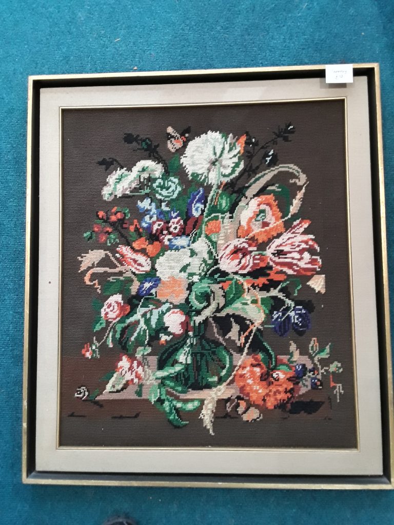 Framed tapestry vase of flowers